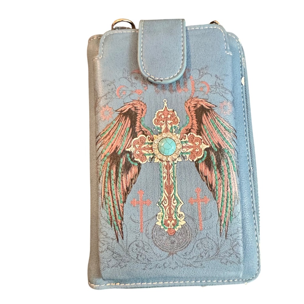 Montana West‎ Blue Cross Wings Phone Wallet Western Aztec Cowgirl Purse